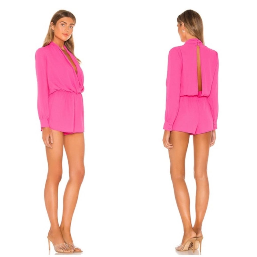 Revolve Superdown Kaycie Drape Neck Romper in Hot Pink Sz M